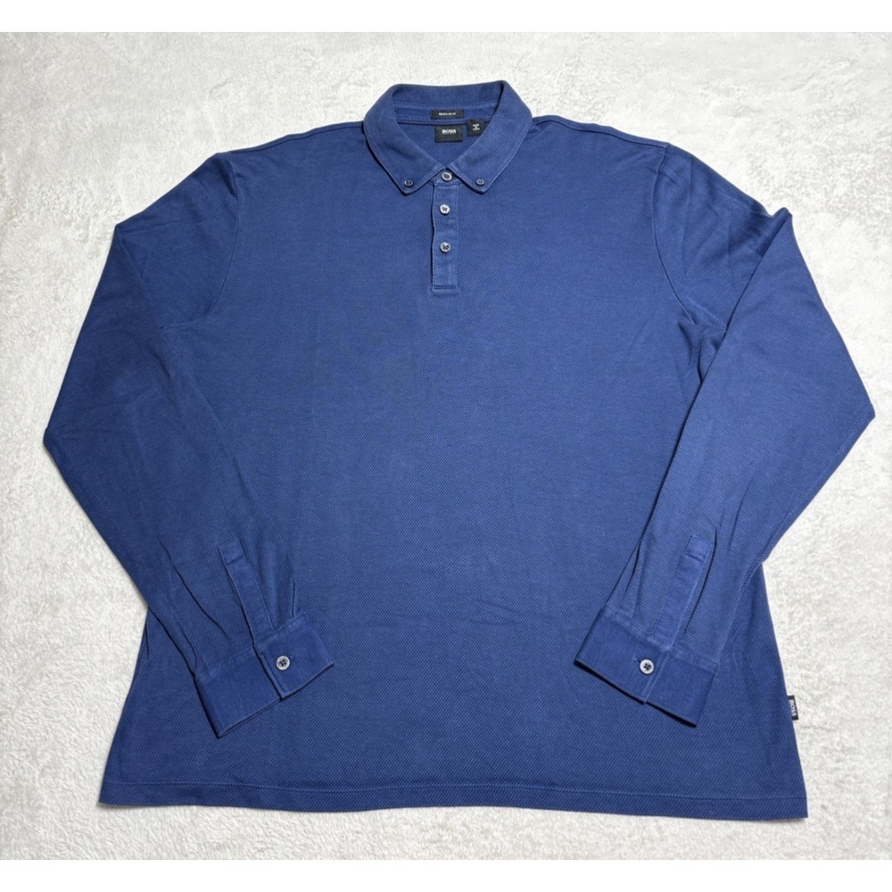 Hugo Boss Shirt Men's XL Regular Fit Blue Long Sleeve Polo Henley